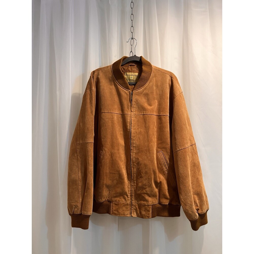Boston Harbour Men's XL Vintage Suede Leather Bomber Jacket Full Zip Brown
